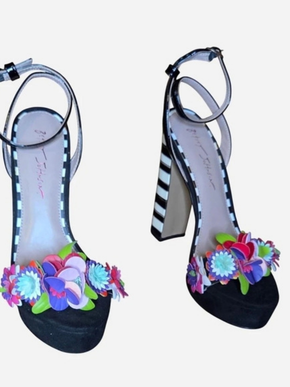 Betsey Johnson Lore Floral Strap Dress Sandals Black & Blue US 8.5M